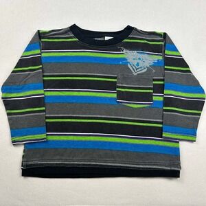 Vintage Y2K Zone One Multi Color Boy's Striped Long Sleeve Shirt Size 6 Grunge